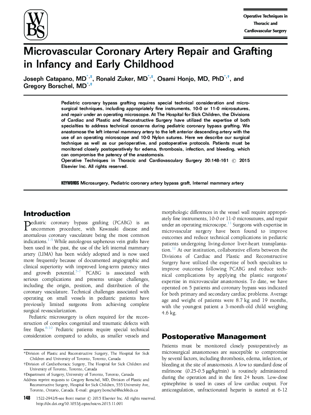 Microvascular Coronary Artery Repair and Grafting in Infancy and Early Childhood