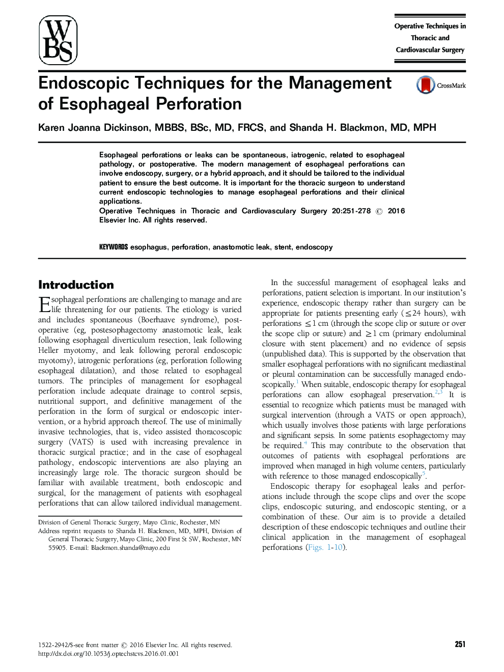 Endoscopic Techniques for the Management of Esophageal Perforation