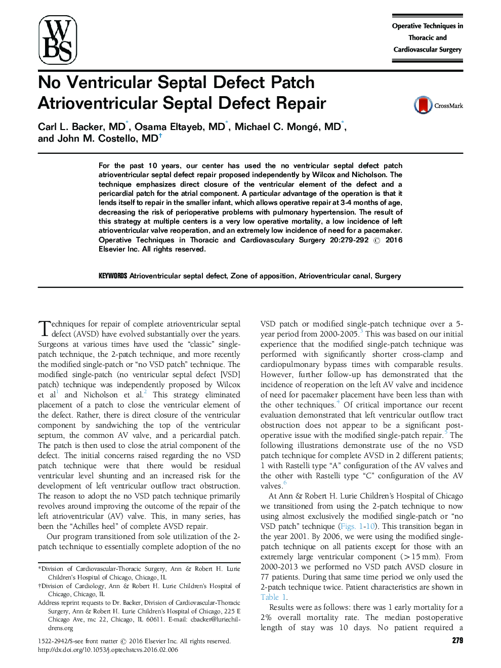 No Ventricular Septal Defect Patch Atrioventricular Septal Defect Repair