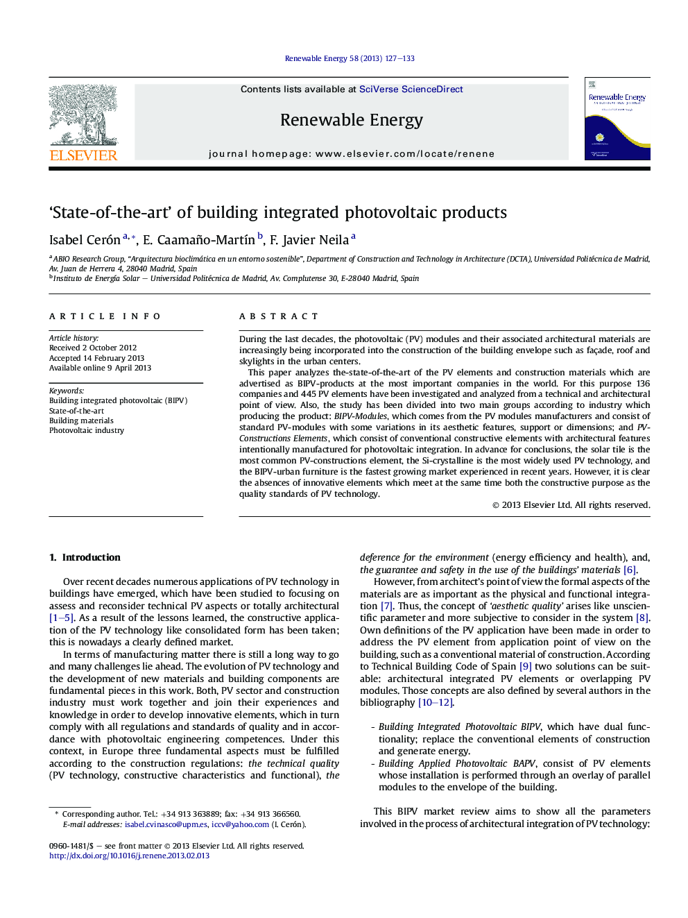 ‘State-of-the-art’ of building integrated photovoltaic products