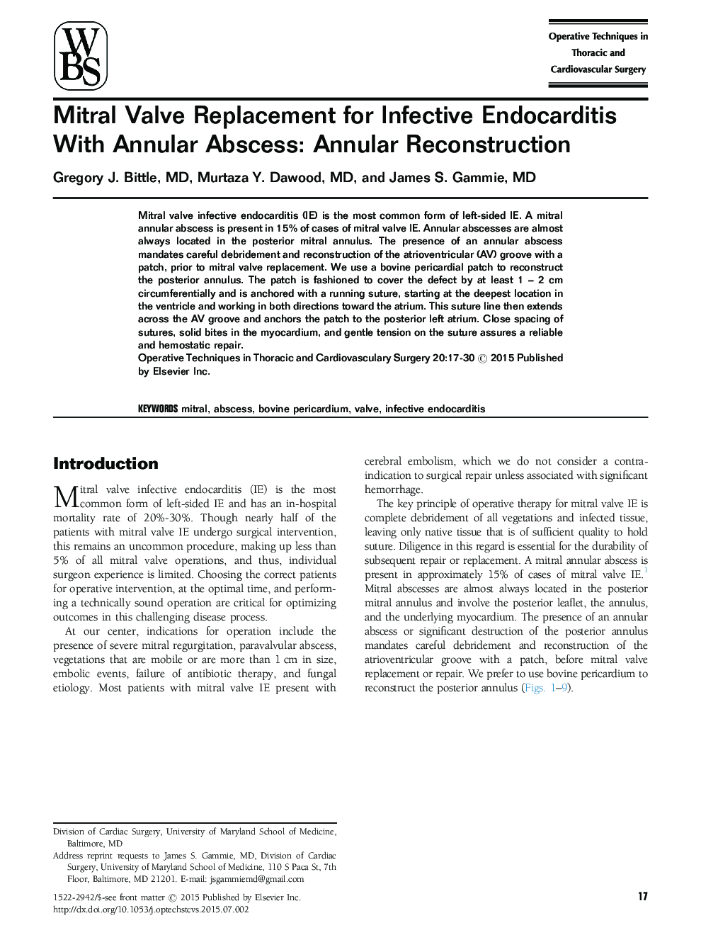 Mitral Valve Replacement for Infective Endocarditis With Annular Abscess: Annular Reconstruction