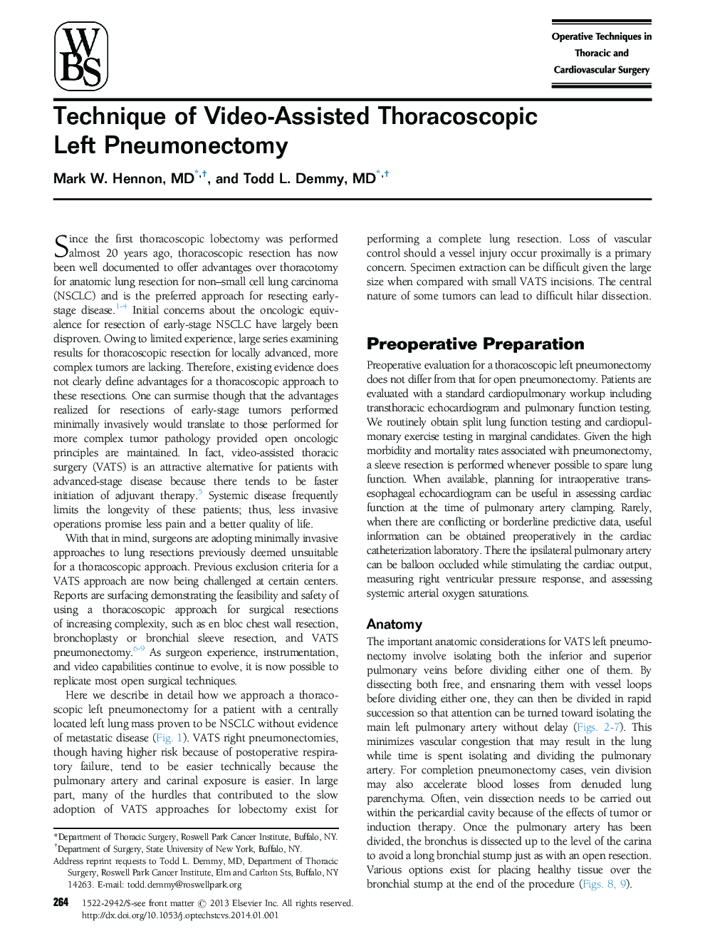 Technique of Video-Assisted Thoracoscopic Left Pneumonectomy