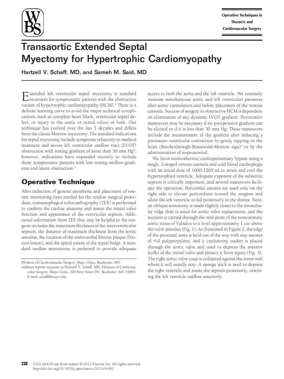 Transaortic Extended Septal Myectomy for Hypertrophic Cardiomyopathy