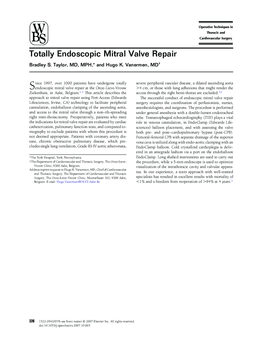 Totally Endoscopic Mitral Valve Repair