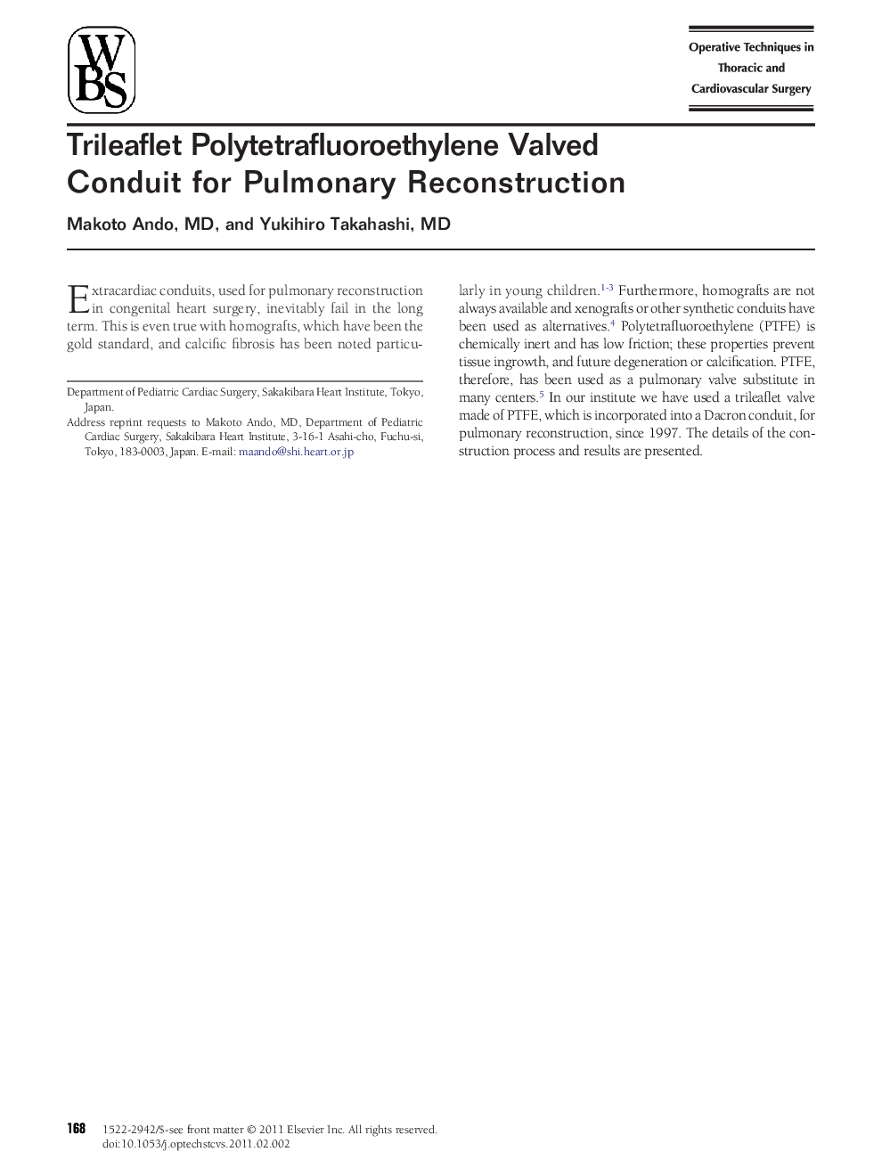 Trileaflet Polytetrafluoroethylene Valved Conduit for Pulmonary Reconstruction