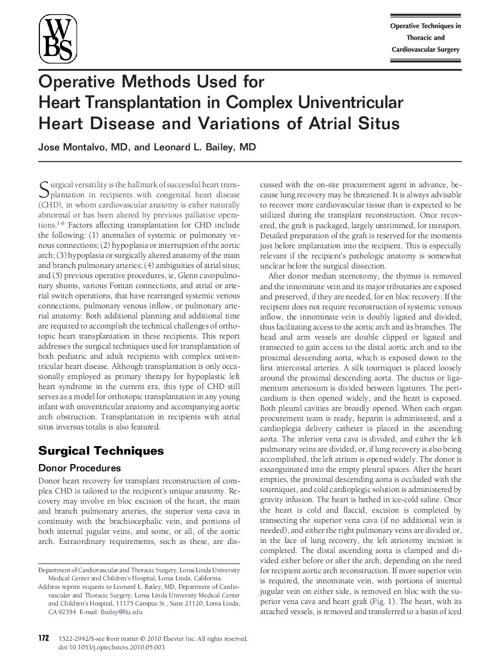 Operative Methods Used for Heart Transplantation in Complex Univentricular Heart Disease and Variations of Atrial Situs