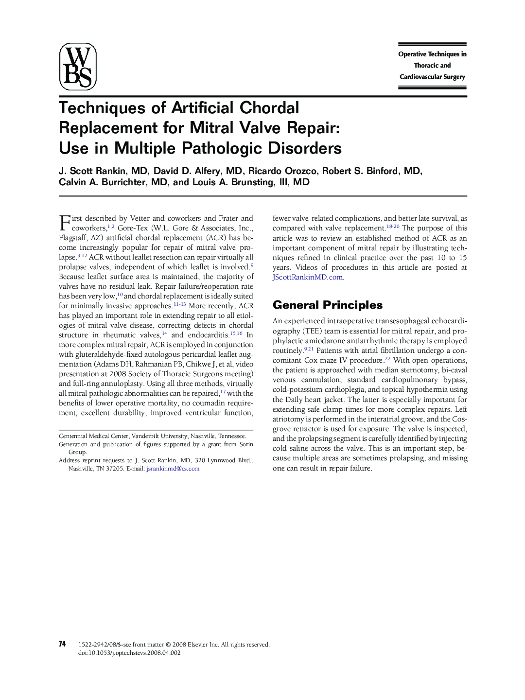 Techniques of Artificial Chordal Replacement for Mitral Valve Repair: Use in Multiple Pathologic Disorders