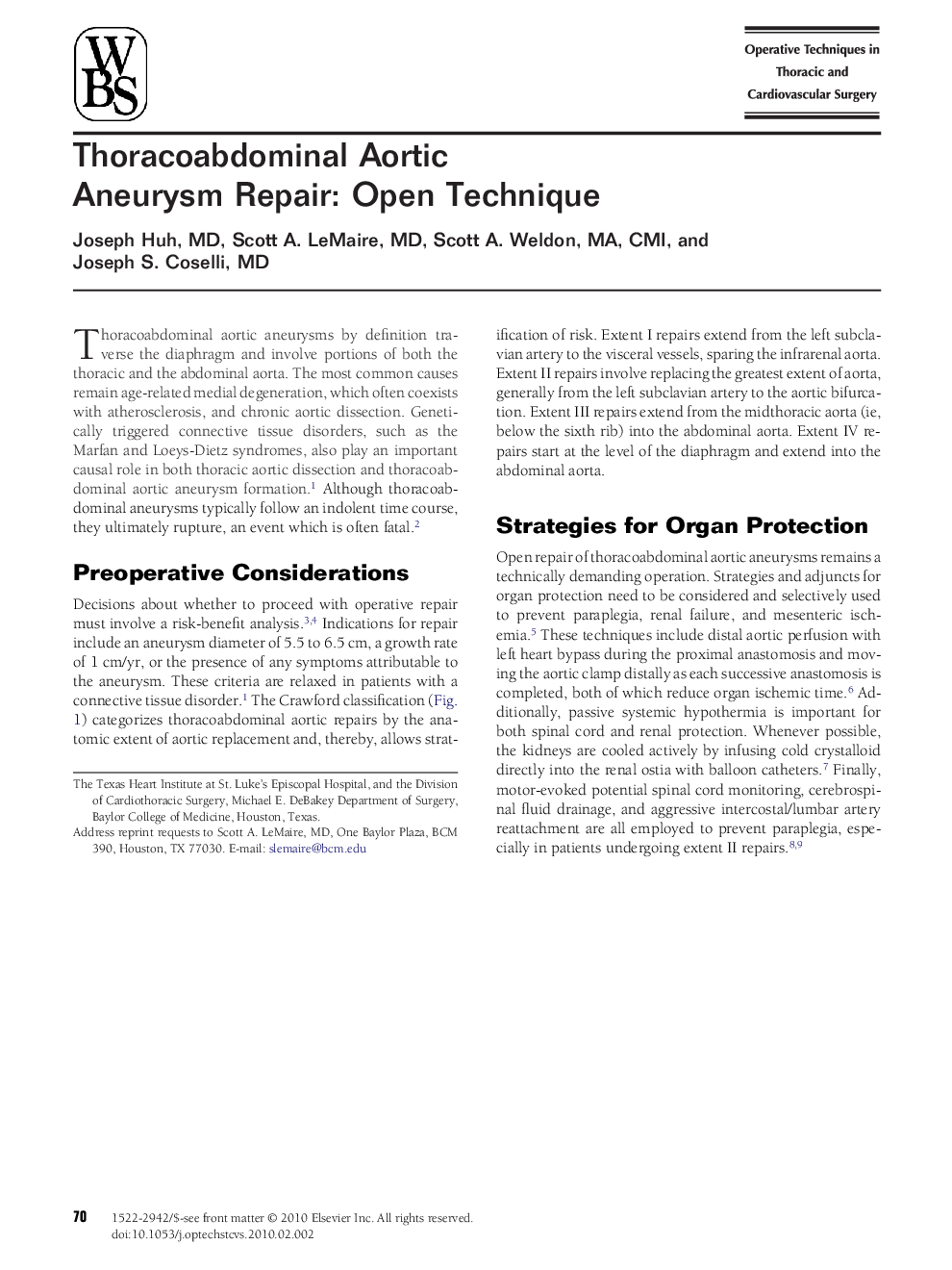 Thoracoabdominal Aortic Aneurysm Repair: Open Technique