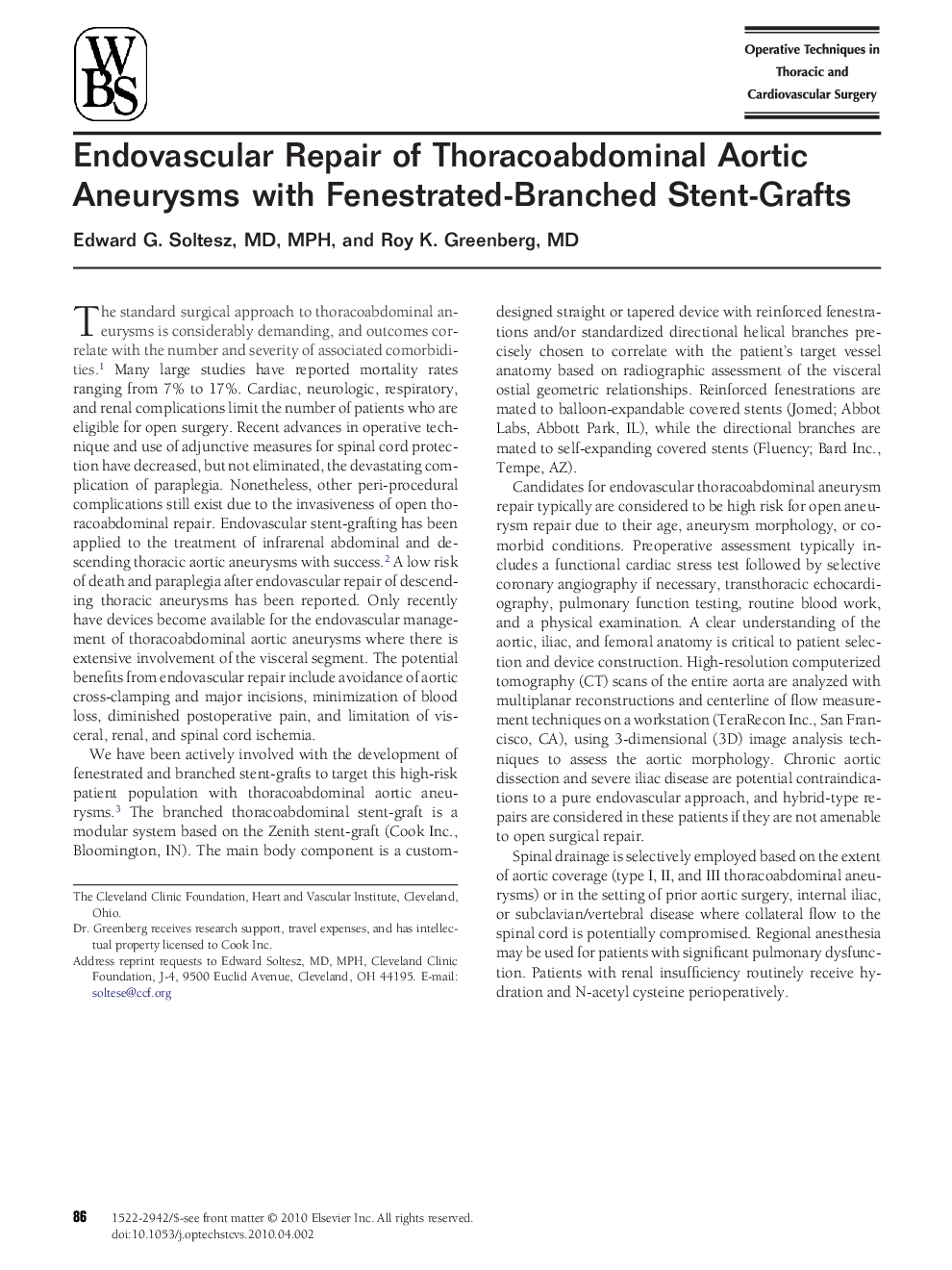 Endovascular Repair of Thoracoabdominal Aortic Aneurysms with Fenestrated-Branched Stent-Grafts