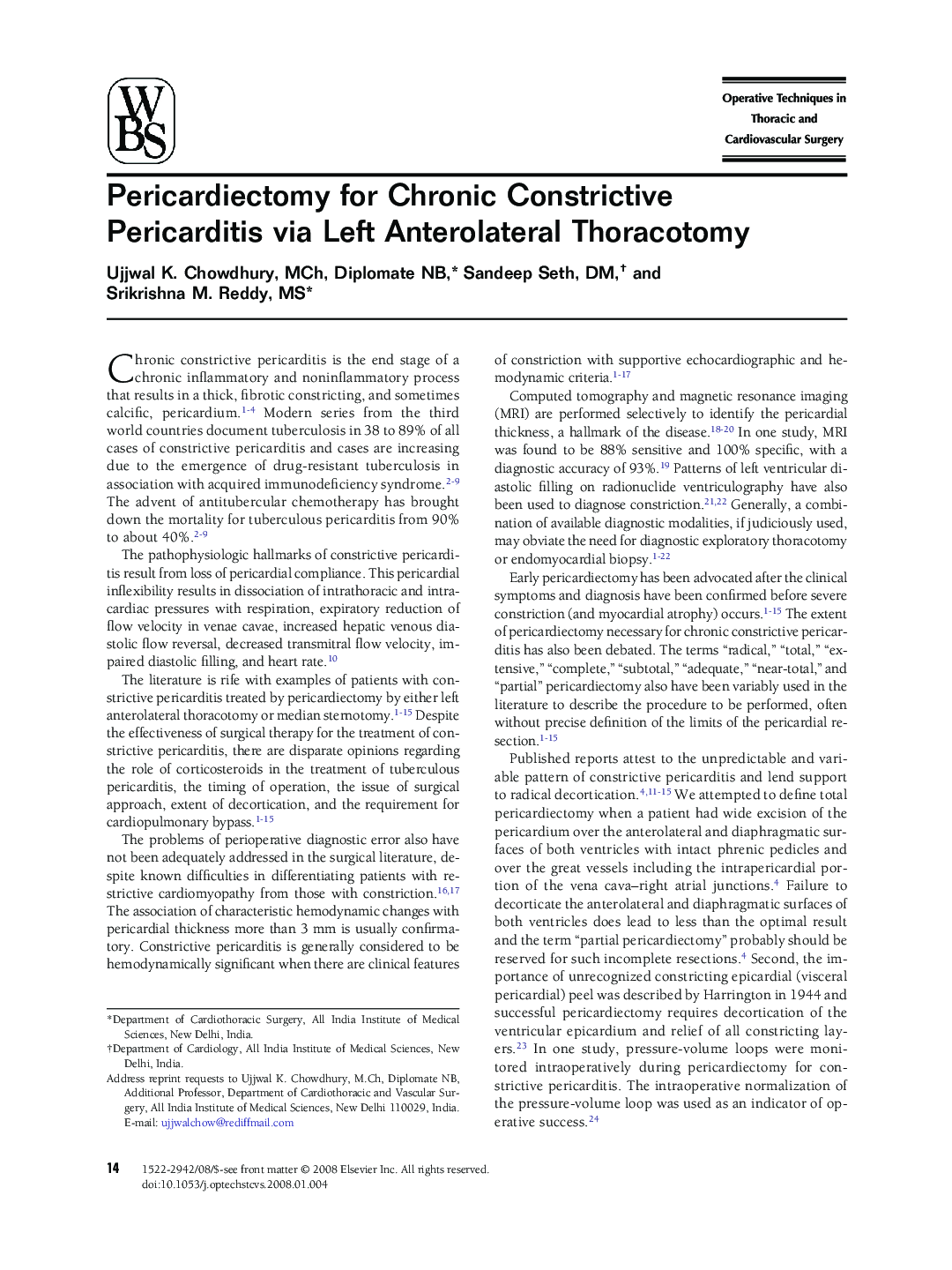 Pericardiectomy for Chronic Constrictive Pericarditis via Left Anterolateral Thoracotomy
