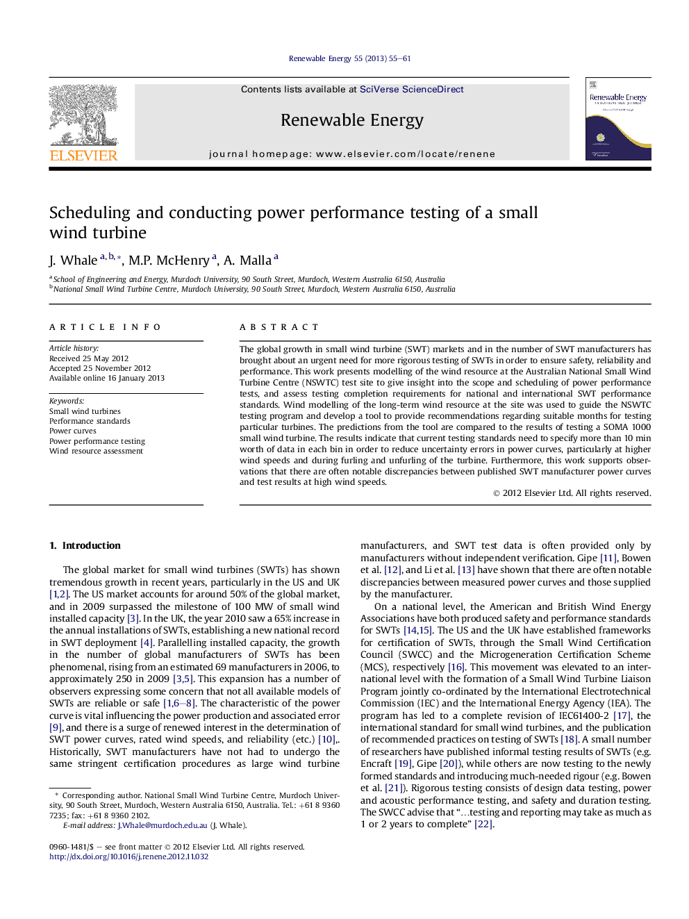 Scheduling and conducting power performance testing of a small wind turbine