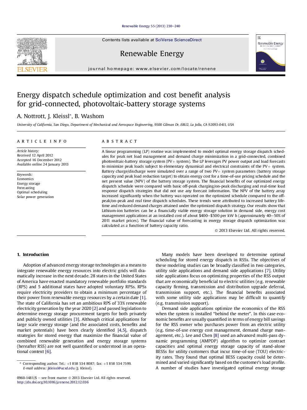 Energy dispatch schedule optimization and cost benefit analysis for grid-connected, photovoltaic-battery storage systems