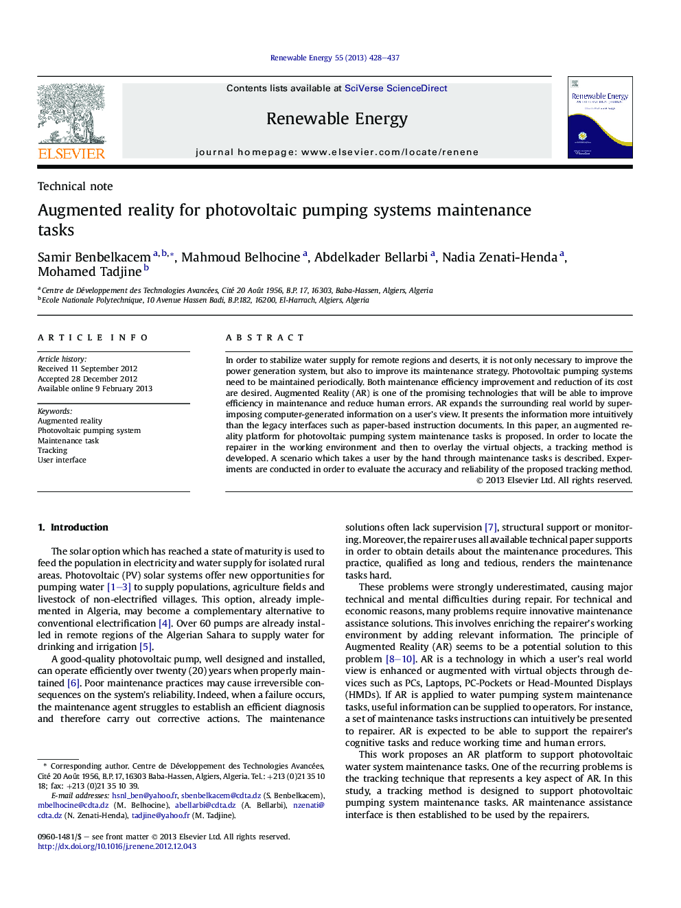 Augmented reality for photovoltaic pumping systems maintenance tasks