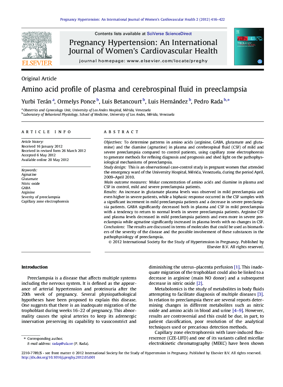 Amino acid profile of plasma and cerebrospinal fluid in preeclampsia