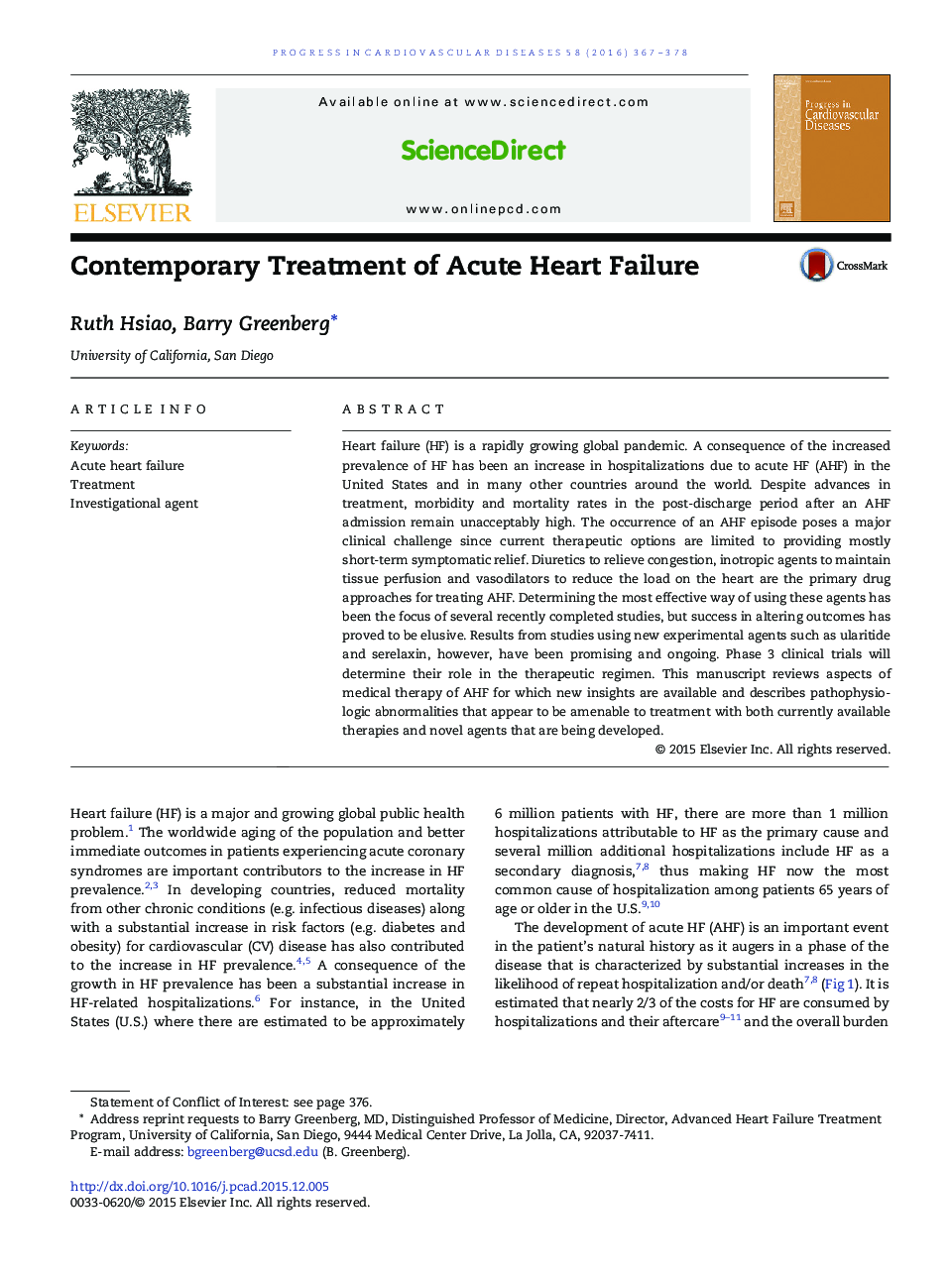 Contemporary Treatment of Acute Heart Failure 