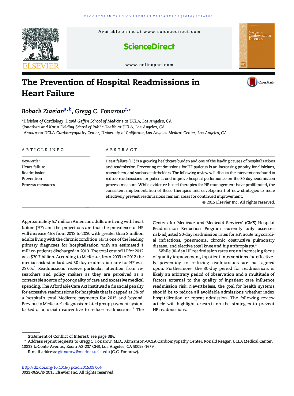 The Prevention of Hospital Readmissions in Heart Failure 