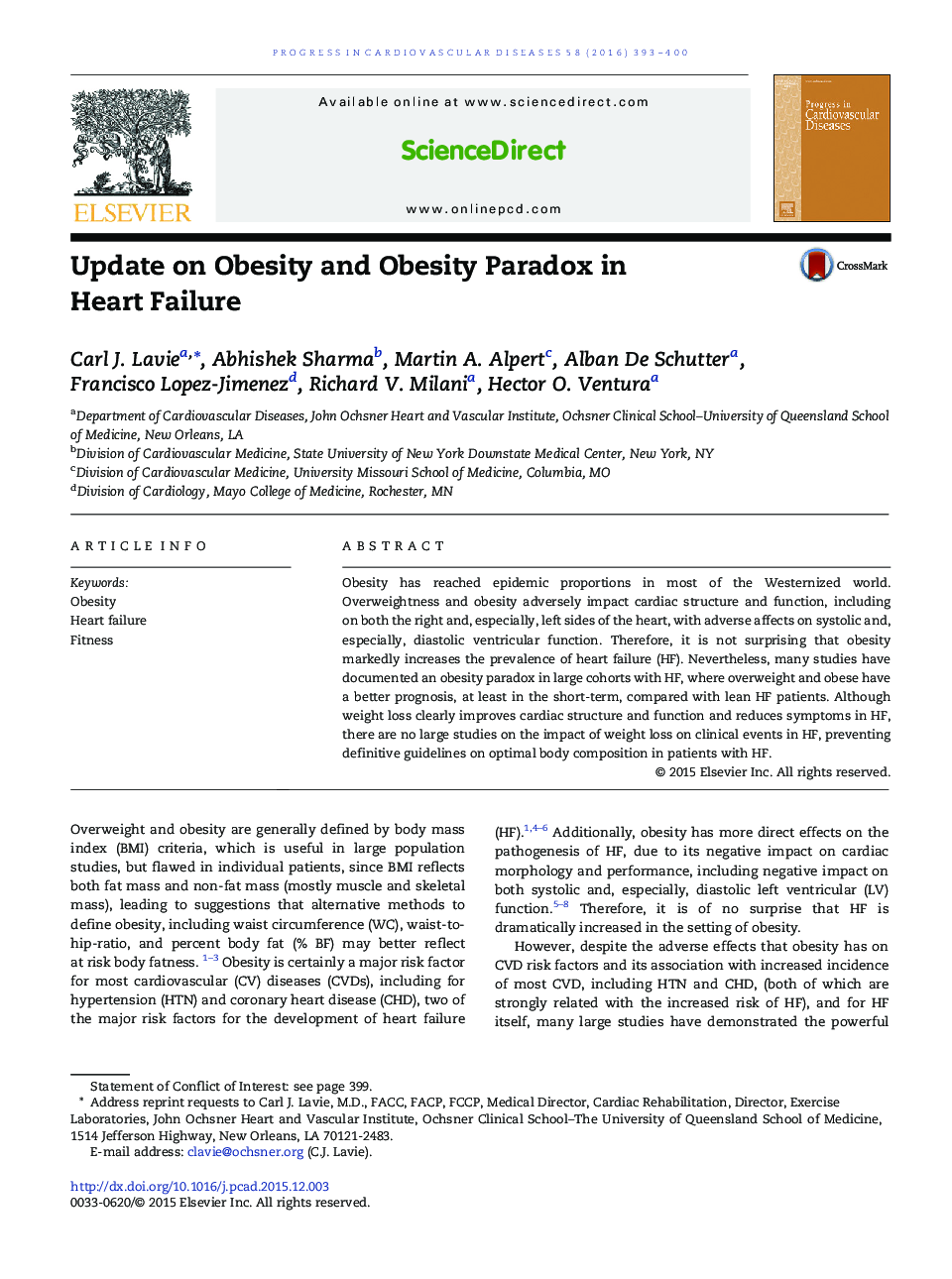 Update on Obesity and Obesity Paradox in Heart Failure 