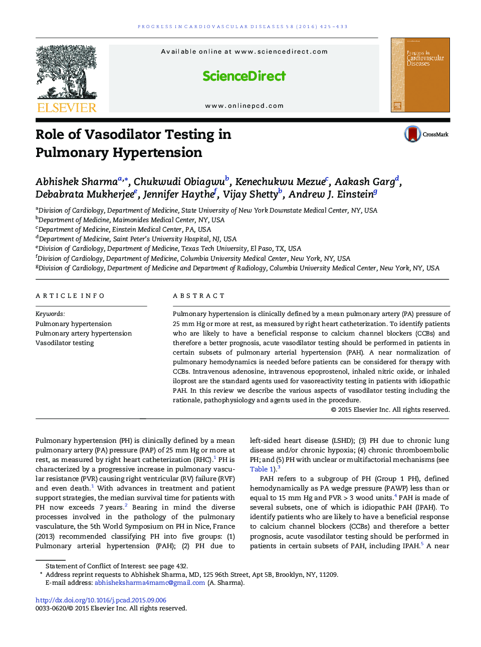 Role of Vasodilator Testing in Pulmonary Hypertension 