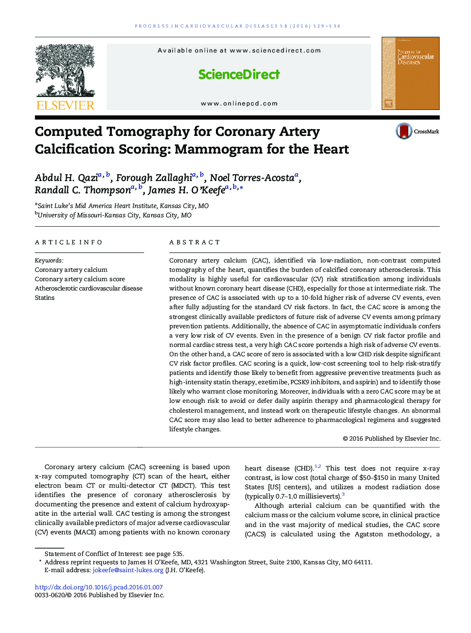 Computed Tomography for Coronary Artery Calcification Scoring: Mammogram for the Heart 