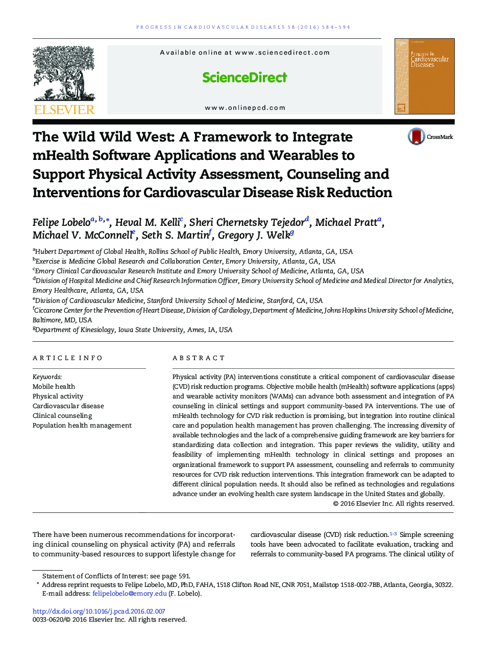 The Wild Wild West: A Framework to Integrate mHealth Software Applications and Wearables to Support Physical Activity Assessment, Counseling and Interventions for Cardiovascular Disease Risk Reduction 