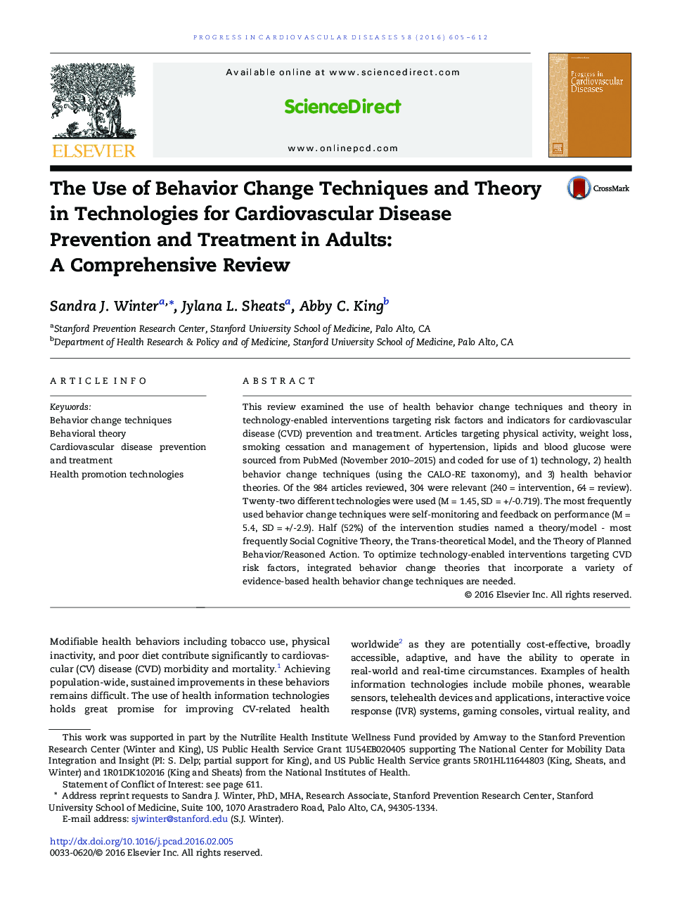 The Use of Behavior Change Techniques and Theory in Technologies for Cardiovascular Disease Prevention and Treatment in Adults: A Comprehensive Review 