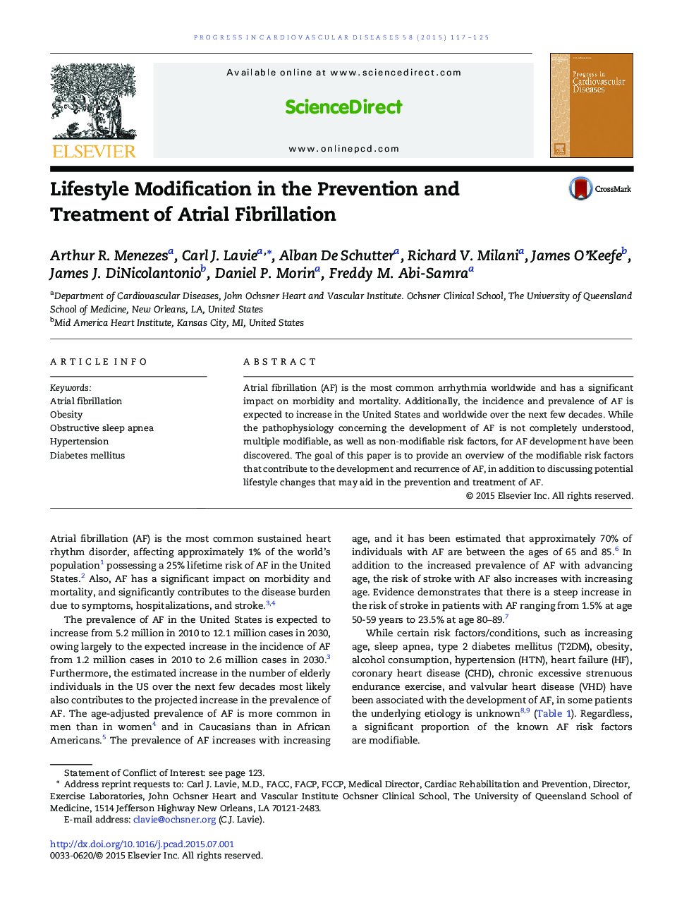 Lifestyle Modification in the Prevention and Treatment of Atrial Fibrillation 