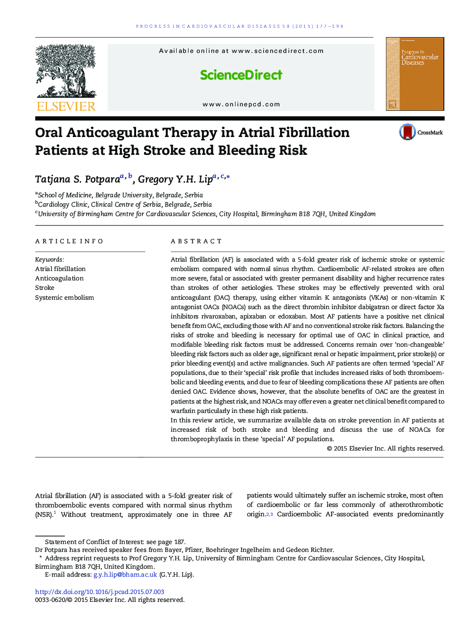 Oral Anticoagulant Therapy in Atrial Fibrillation Patients at High Stroke and Bleeding Risk 