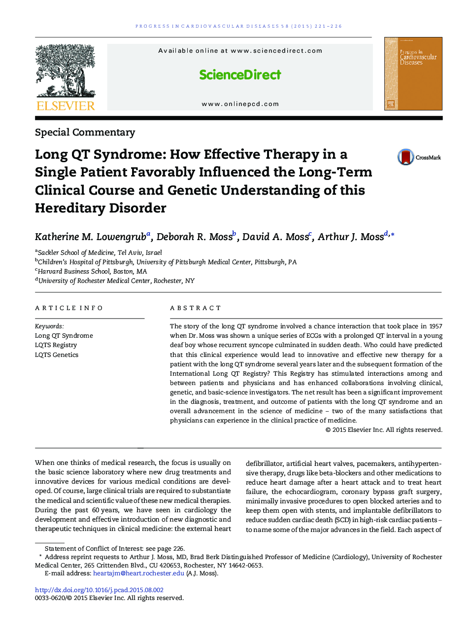 Long QT Syndrome: How Effective Therapy in a Single Patient Favorably Influenced the Long-Term Clinical Course and Genetic Understanding of this Hereditary Disorder 