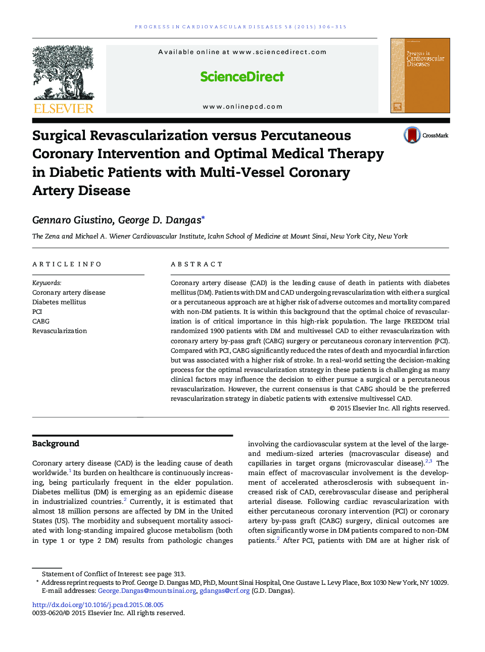 Surgical Revascularization versus Percutaneous Coronary Intervention and Optimal Medical Therapy in Diabetic Patients with Multi-Vessel Coronary Artery Disease 