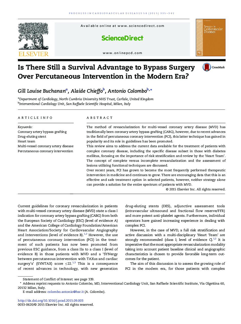 Is There Still a Survival Advantage to Bypass Surgery Over Percutaneous Intervention in the Modern Era? 