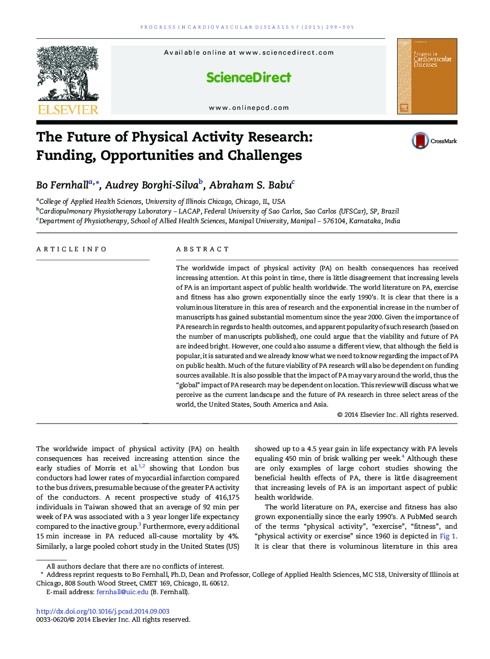 The Future of Physical Activity Research: Funding, Opportunities and Challenges 