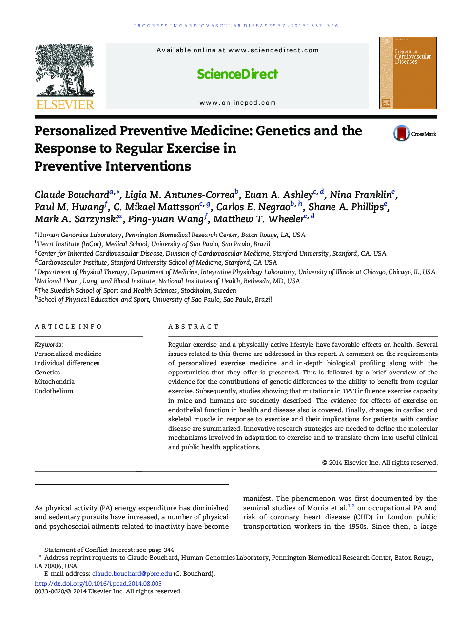 Personalized Preventive Medicine: Genetics and the Response to Regular Exercise in Preventive Interventions 