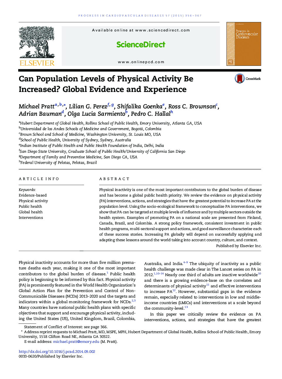 Can Population Levels of Physical Activity Be Increased? Global Evidence and Experience 