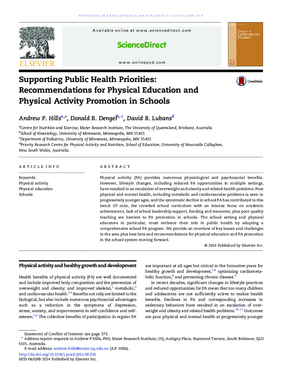 Supporting Public Health Priorities: Recommendations for Physical Education and Physical Activity Promotion in Schools 