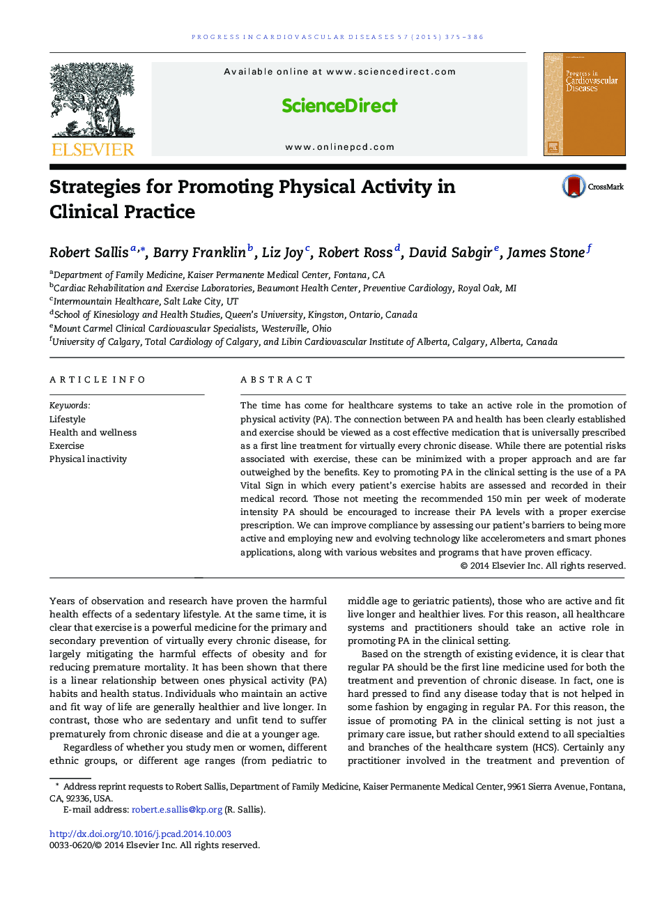 Strategies for Promoting Physical Activity in Clinical Practice