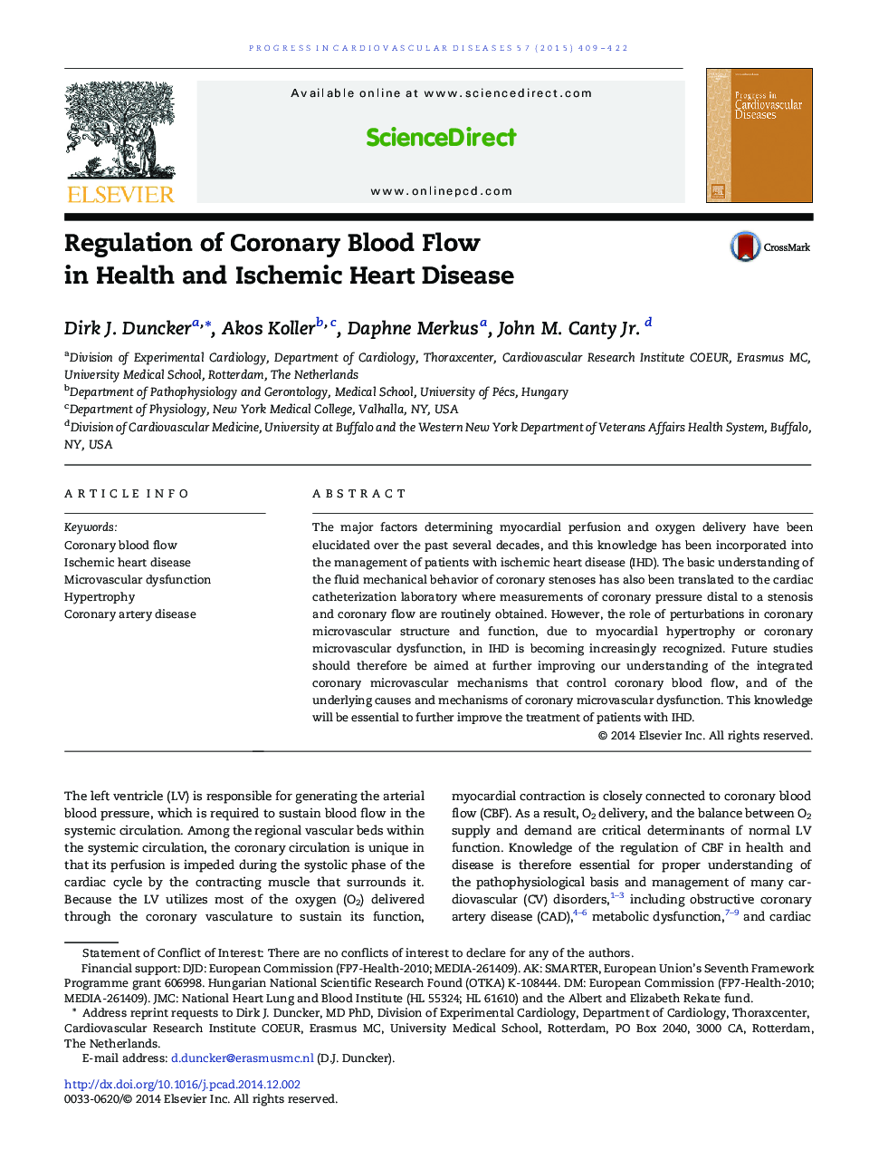 Regulation of Coronary Blood Flow in Health and Ischemic Heart Disease 