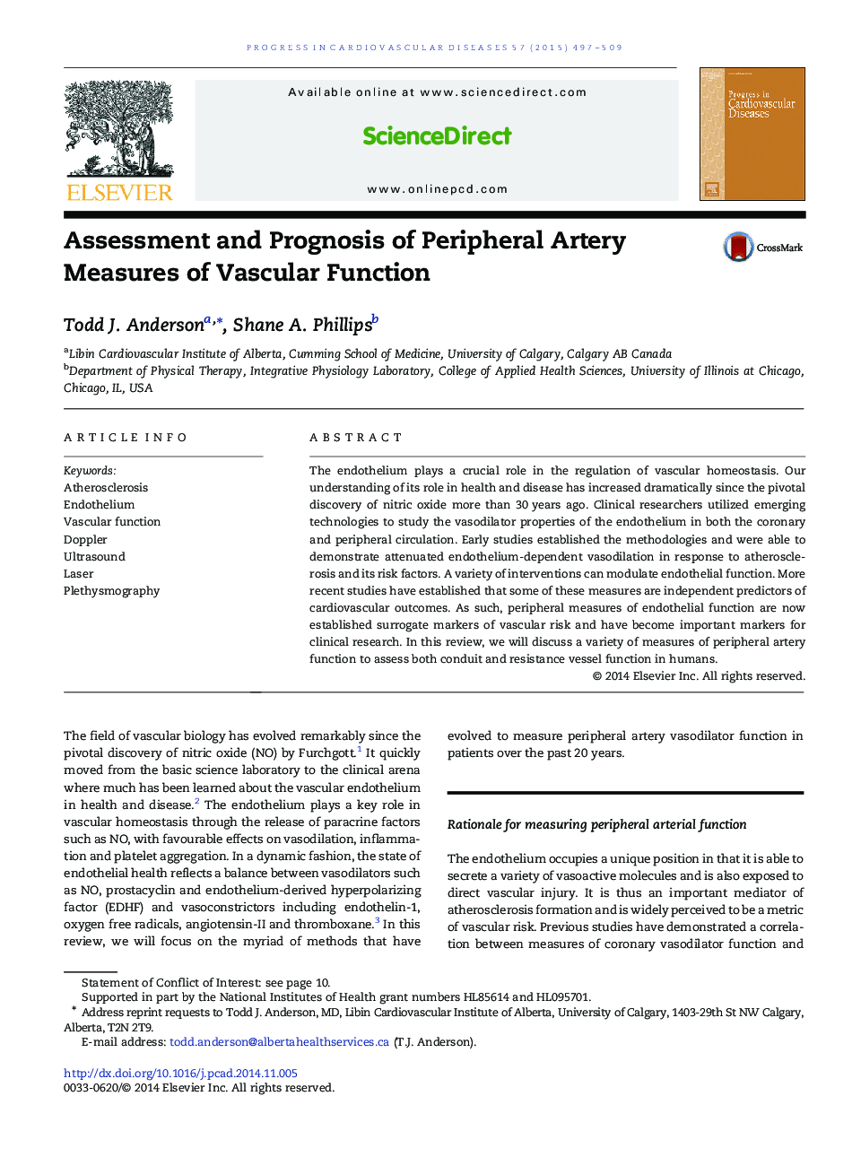 Assessment and Prognosis of Peripheral Artery Measures of Vascular Function 