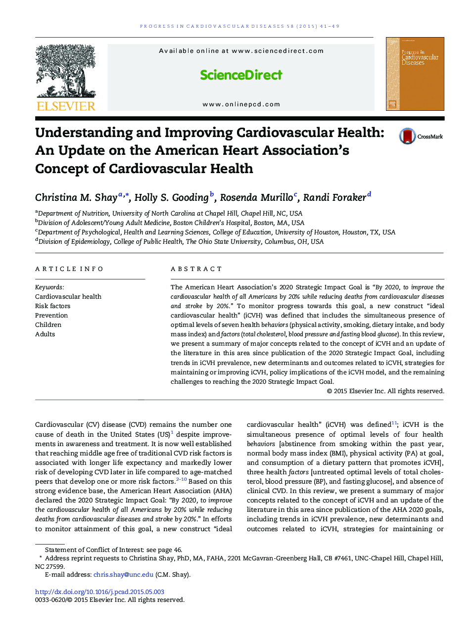 Understanding and Improving Cardiovascular Health: An Update on the American Heart Association's Concept of Cardiovascular Health 