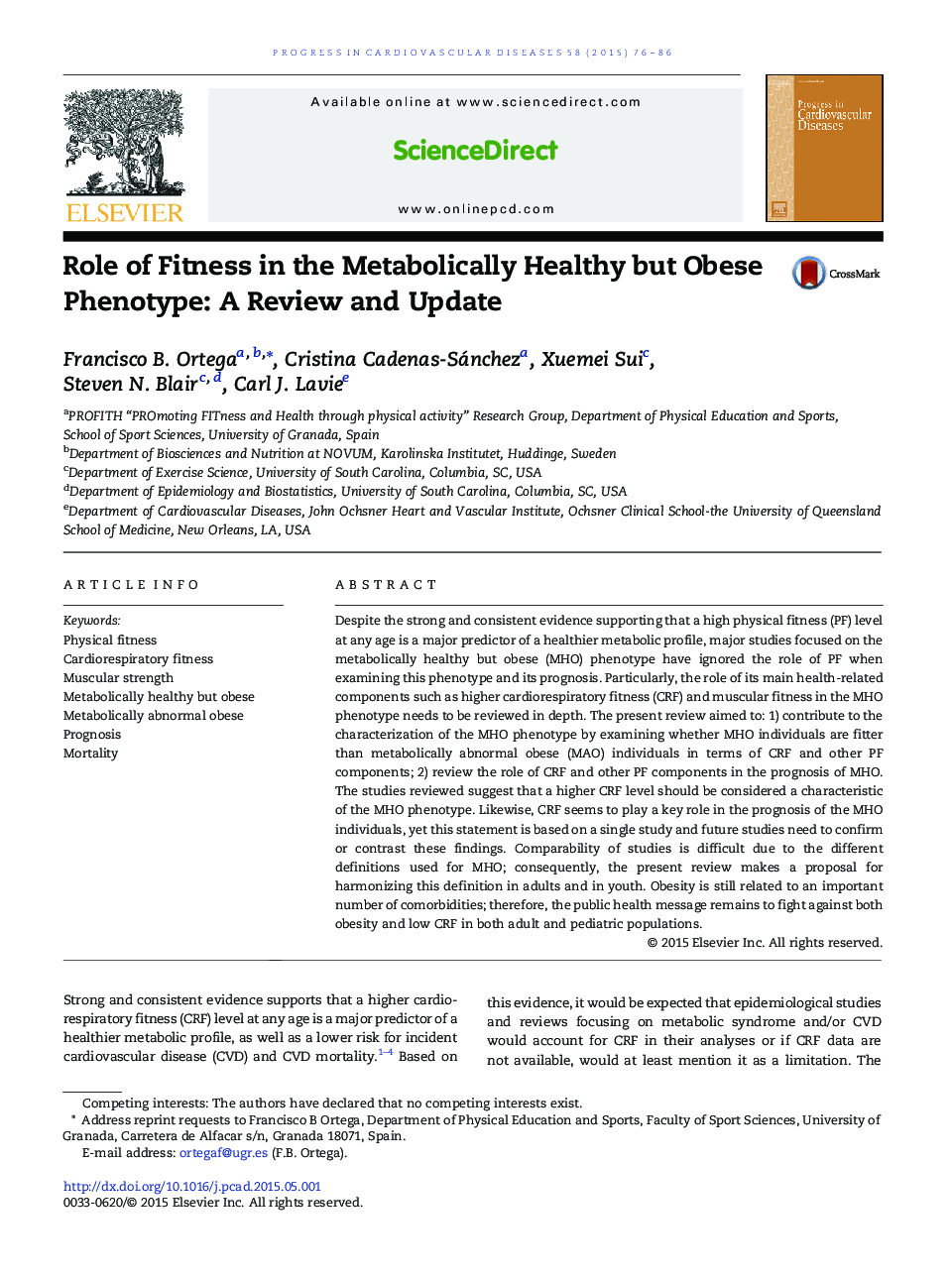 Role of Fitness in the Metabolically Healthy but Obese Phenotype: A Review and Update 