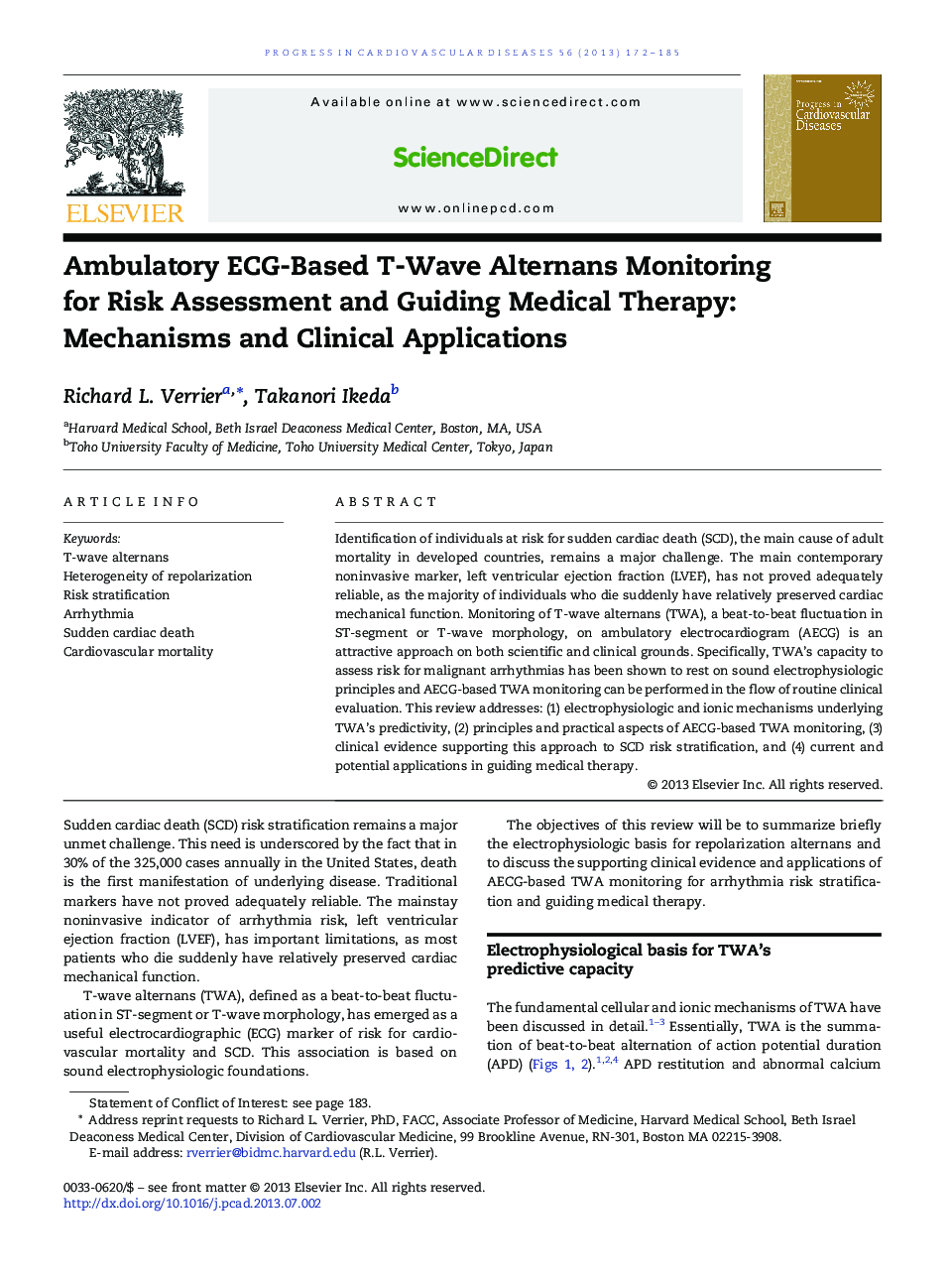 Ambulatory ECG-Based T-Wave Alternans Monitoring for Risk Assessment and Guiding Medical Therapy: Mechanisms and Clinical Applications 