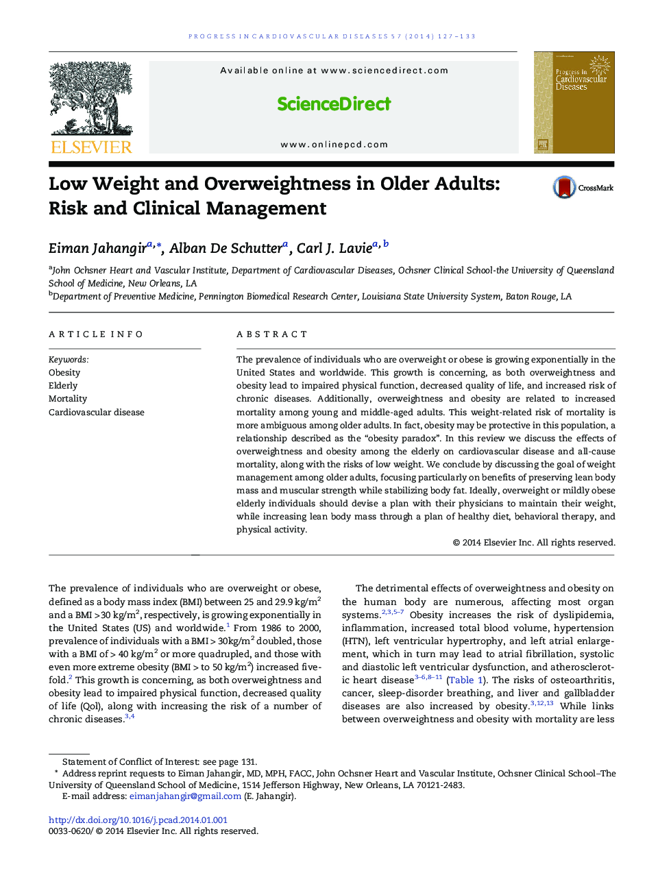 Low Weight and Overweightness in Older Adults: Risk and Clinical Management 