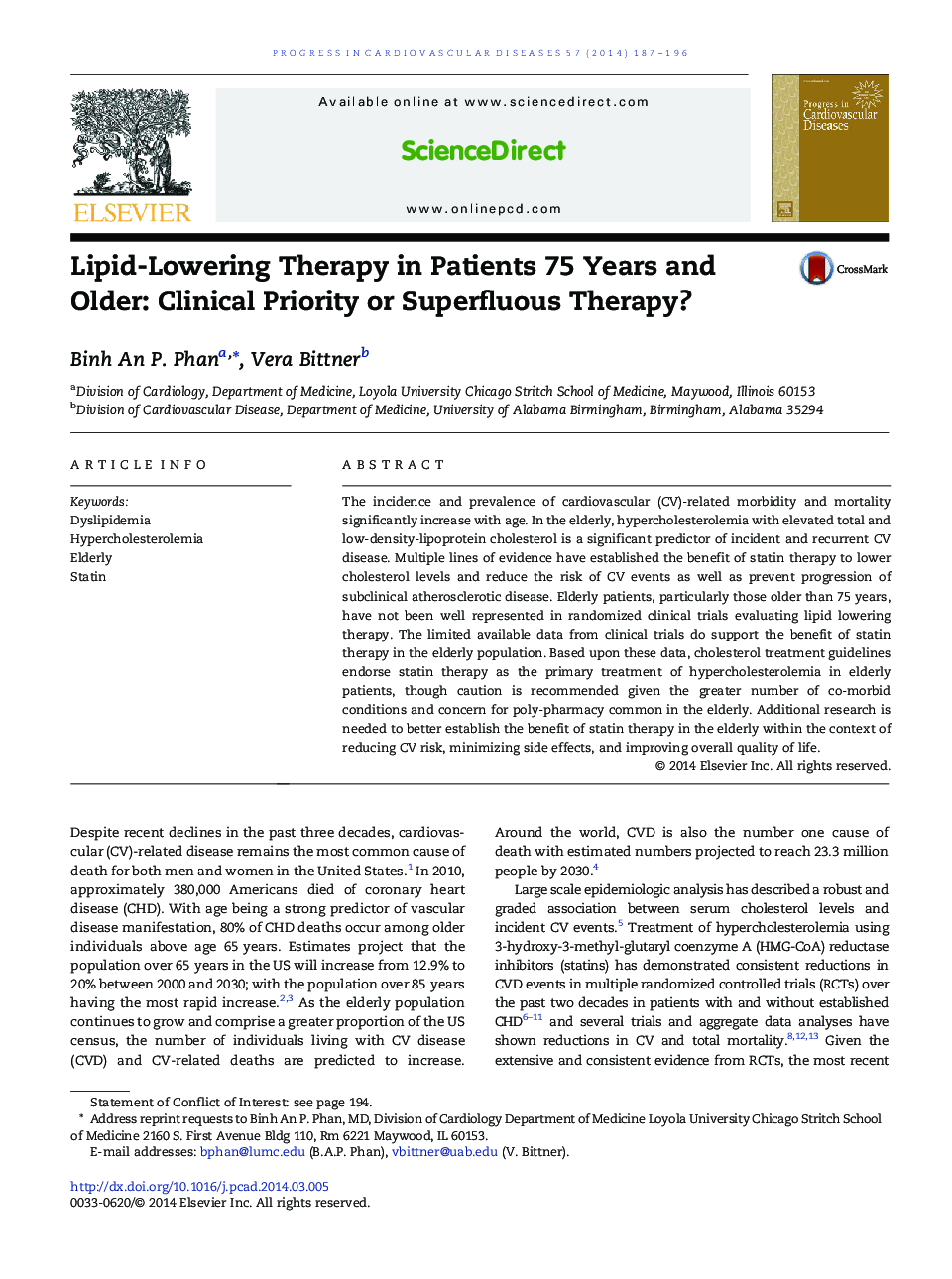 Lipid-Lowering Therapy in Patients 75 Years and Older: Clinical Priority or Superfluous Therapy? 