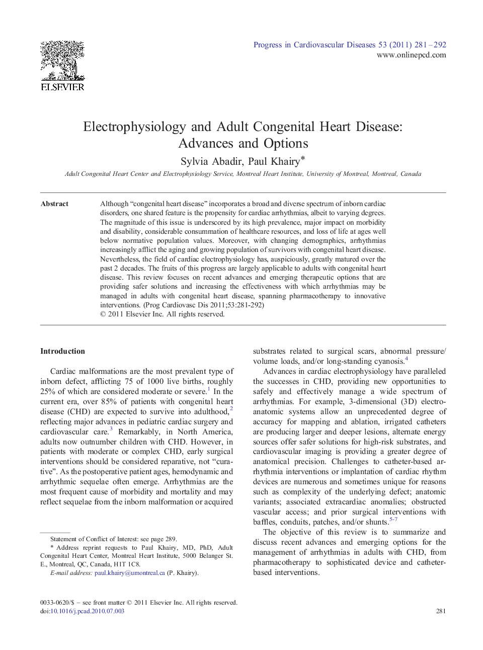 Electrophysiology and Adult Congenital Heart Disease: Advances and Options 