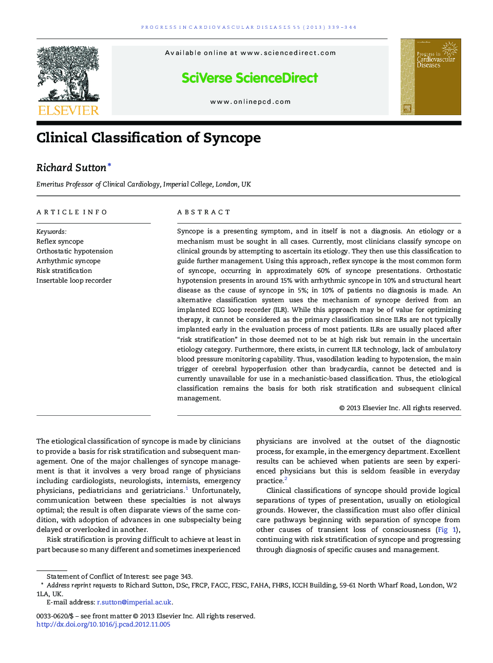 Clinical Classification of Syncope 