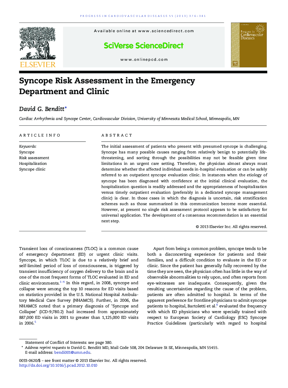 Syncope Risk Assessment in the Emergency Department and Clinic 
