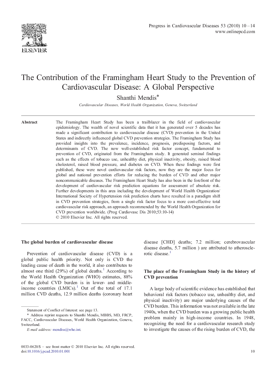 The Contribution of the Framingham Heart Study to the Prevention of Cardiovascular Disease: A Global Perspective 