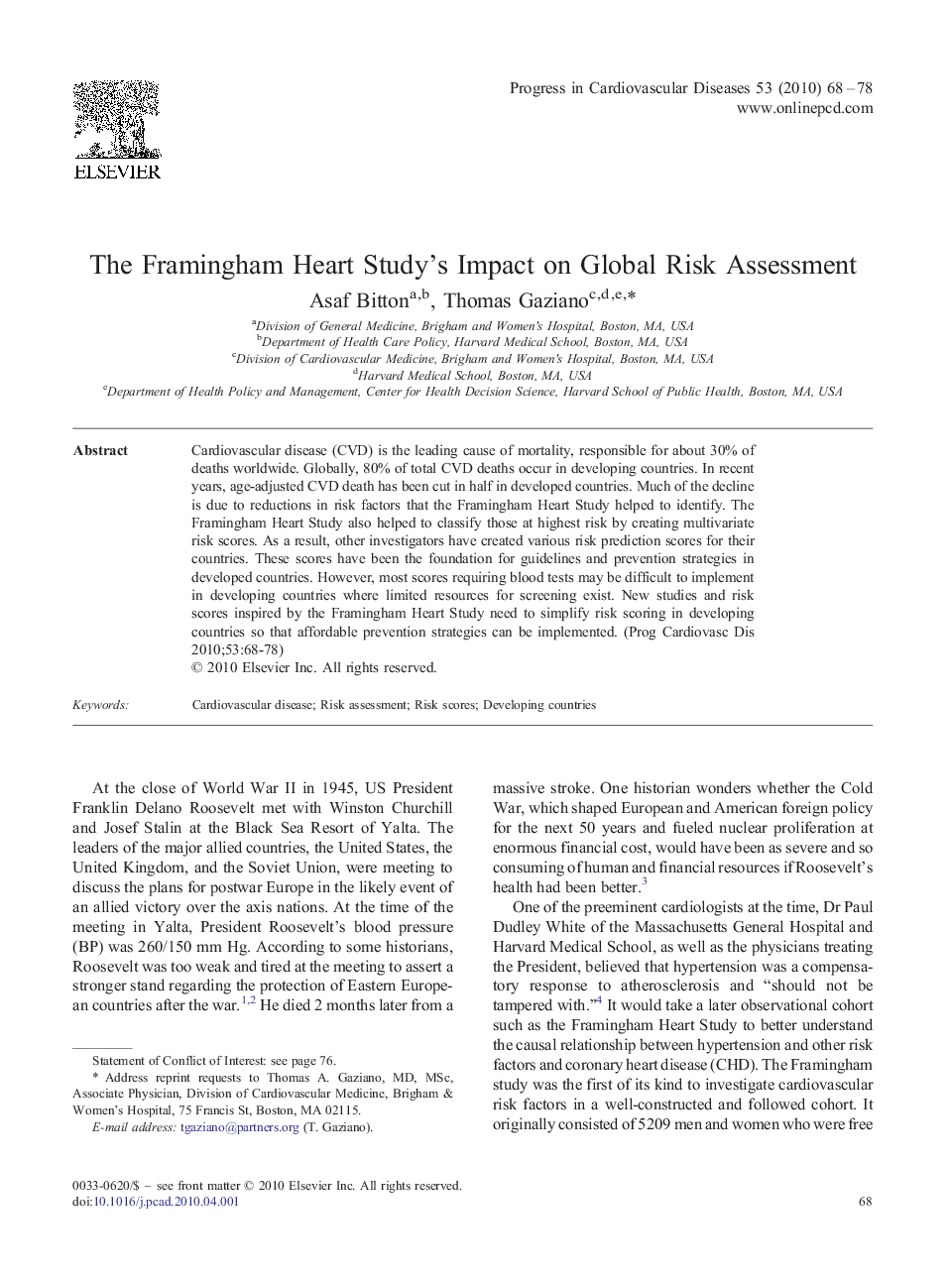 The Framingham Heart Study's Impact on Global Risk Assessment 