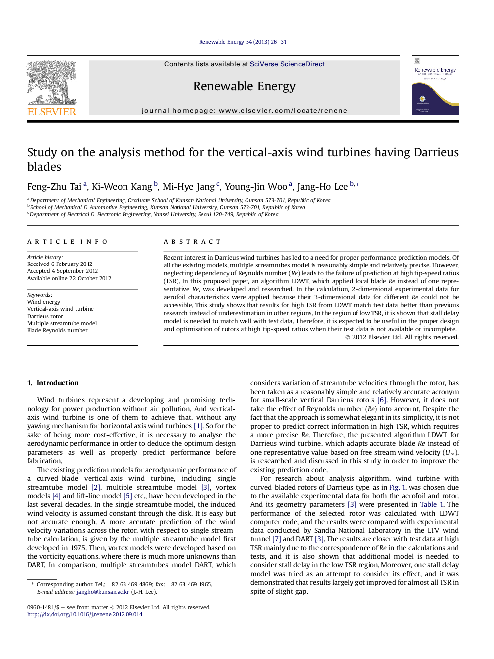 Study on the analysis method for the vertical-axis wind turbines having Darrieus blades