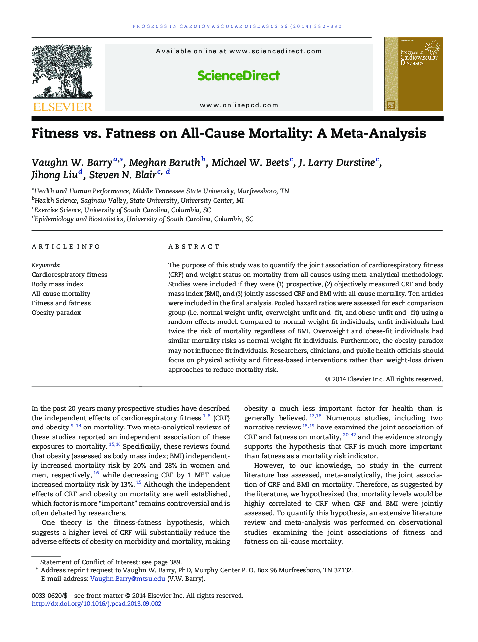 Fitness vs. Fatness on All-Cause Mortality: A Meta-Analysis 