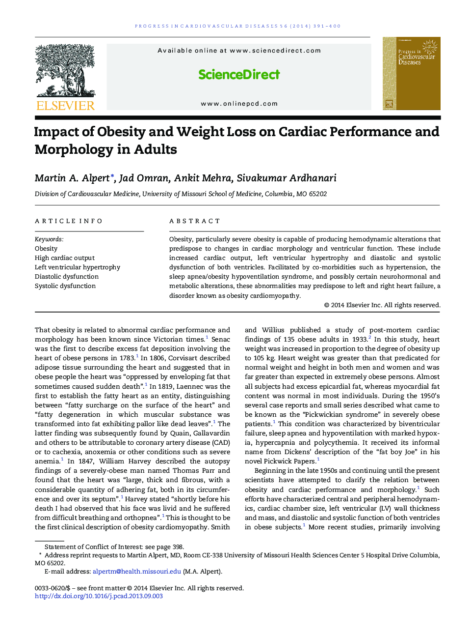 Impact of Obesity and Weight Loss on Cardiac Performance and Morphology in Adults 